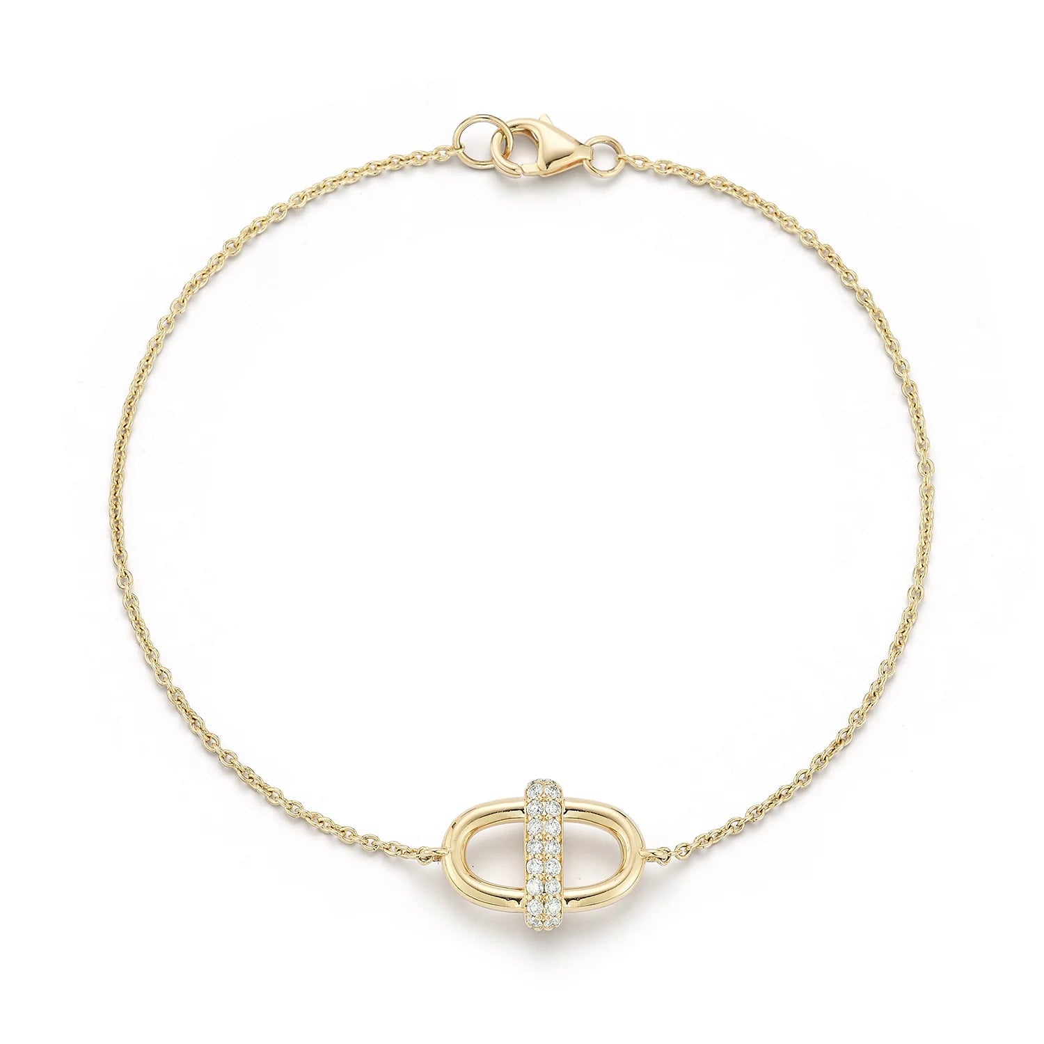 Gold Natural Diamond Pave Double Wrap Paperclip Bracelet Carbon House