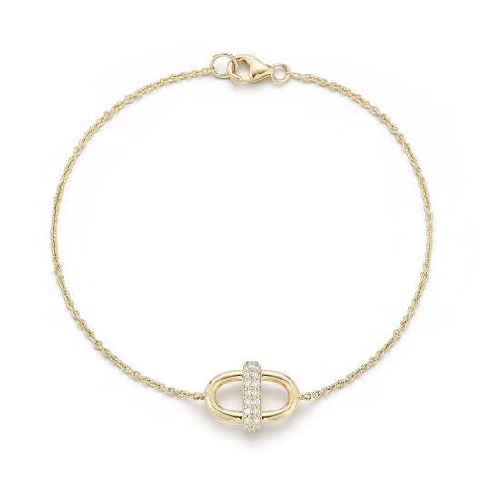 Gold Natural Diamond Pave Double Wrap Paperclip Bracelet Carbon House