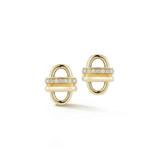 Gold Natural Diamond Pave Double Wrap Paperclip Stud Earrings Carbon House