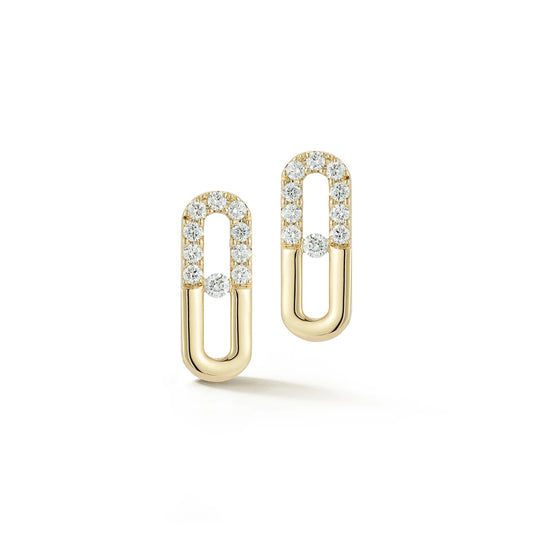Gold Natural Diamond Pave Paperclip Stud Earrings Carbon House