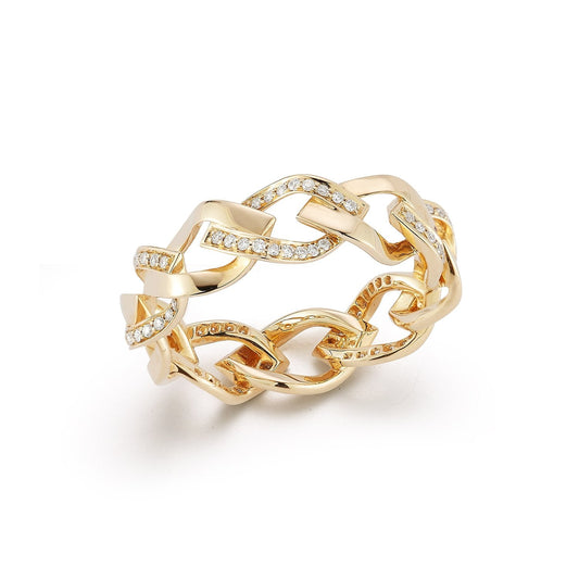 Gold Natural Diamond Curb Link Pave Ring Carbon House