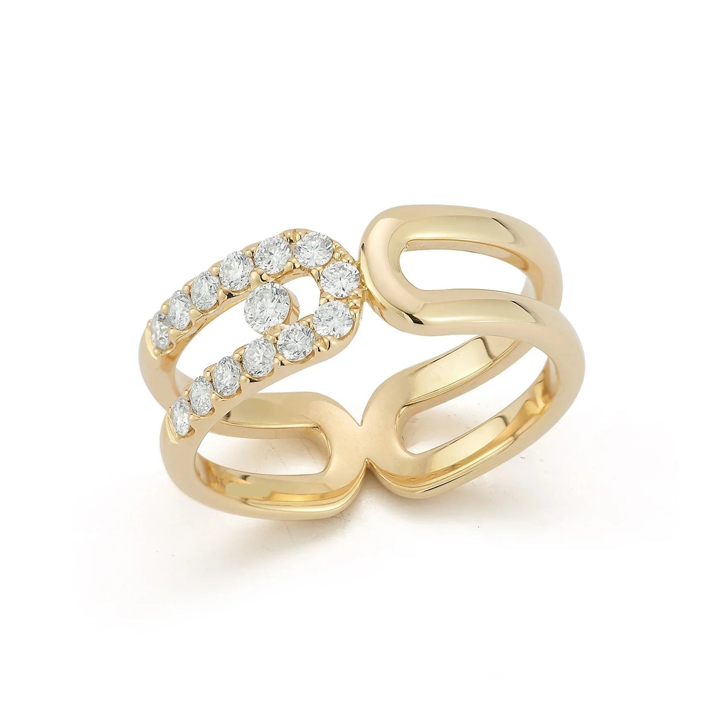 Gold Natural Diamond Pave Double Paperclip Band Ring Carbon House