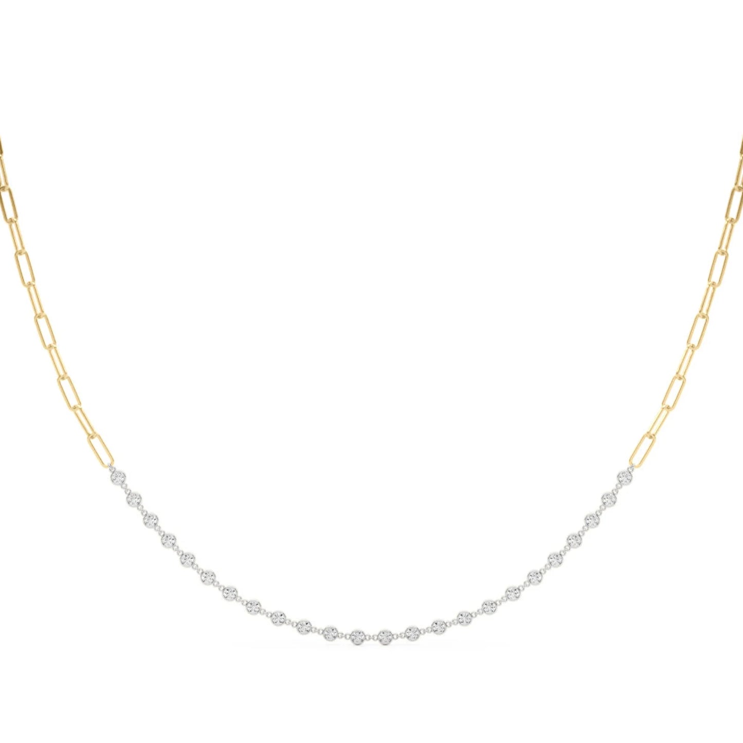 Lab Grown Bezel Diamond & Paperclip Chain Necklace (7/8 ct. tw.)